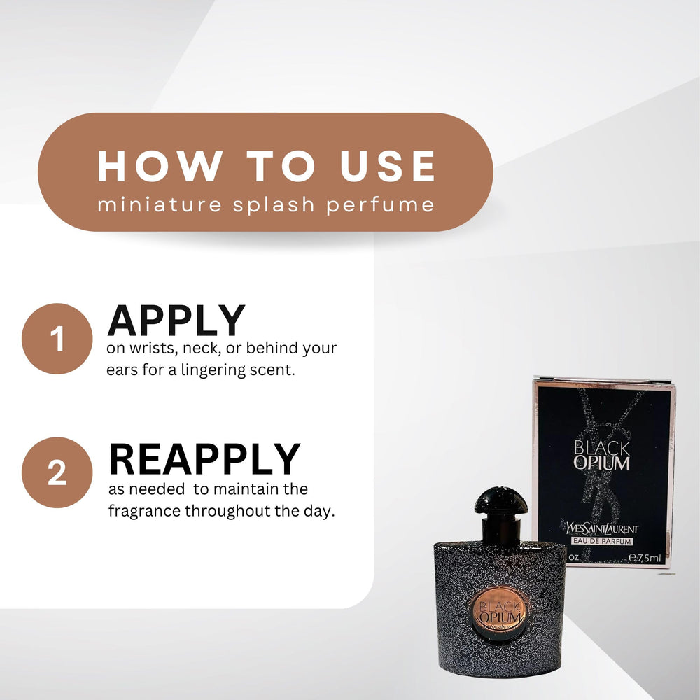 YSL Black Opium travel-size packaging shown for purse or vanity use.
