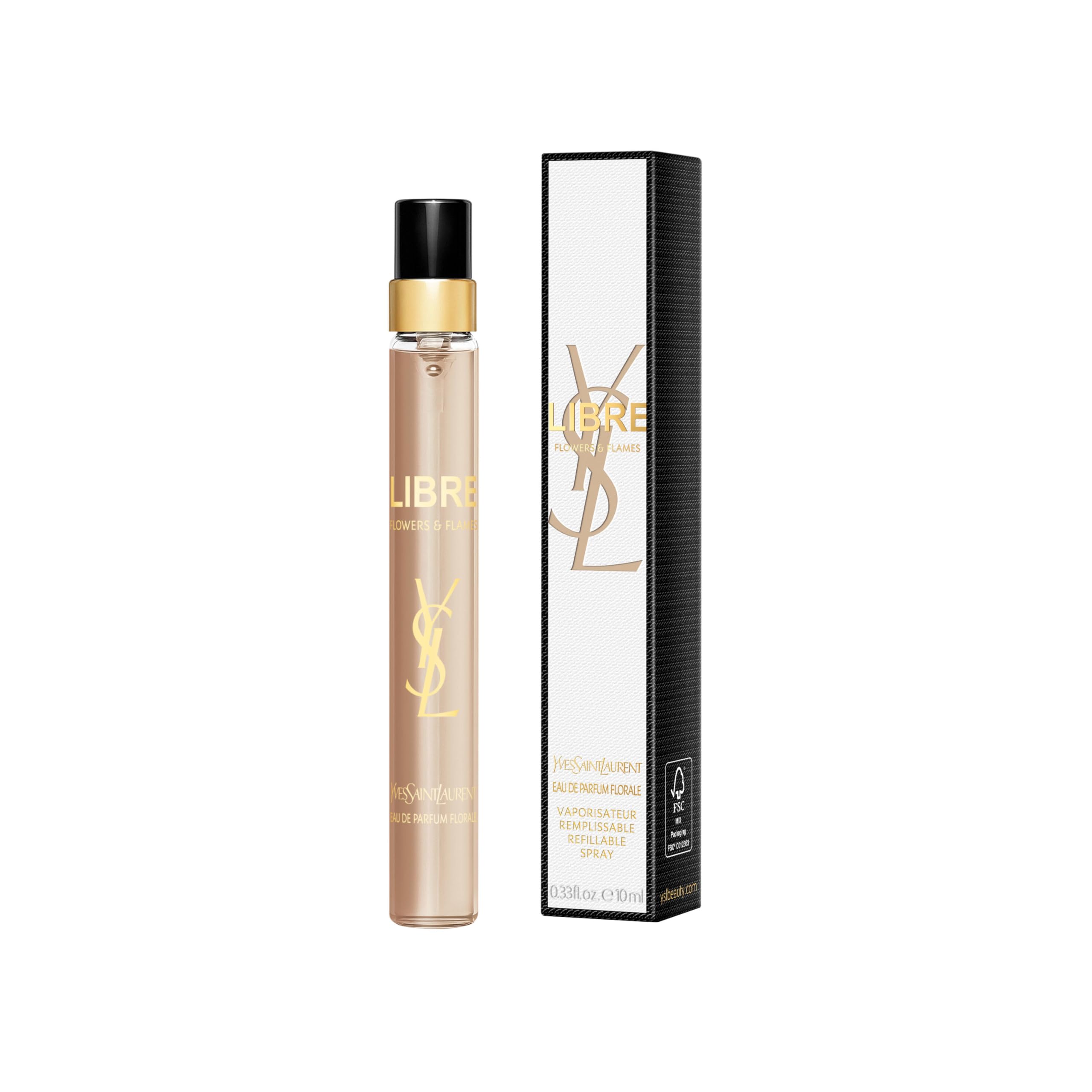 YSL Libre Flowers & Flames travel-size bottle front view for on-the-go freshness.