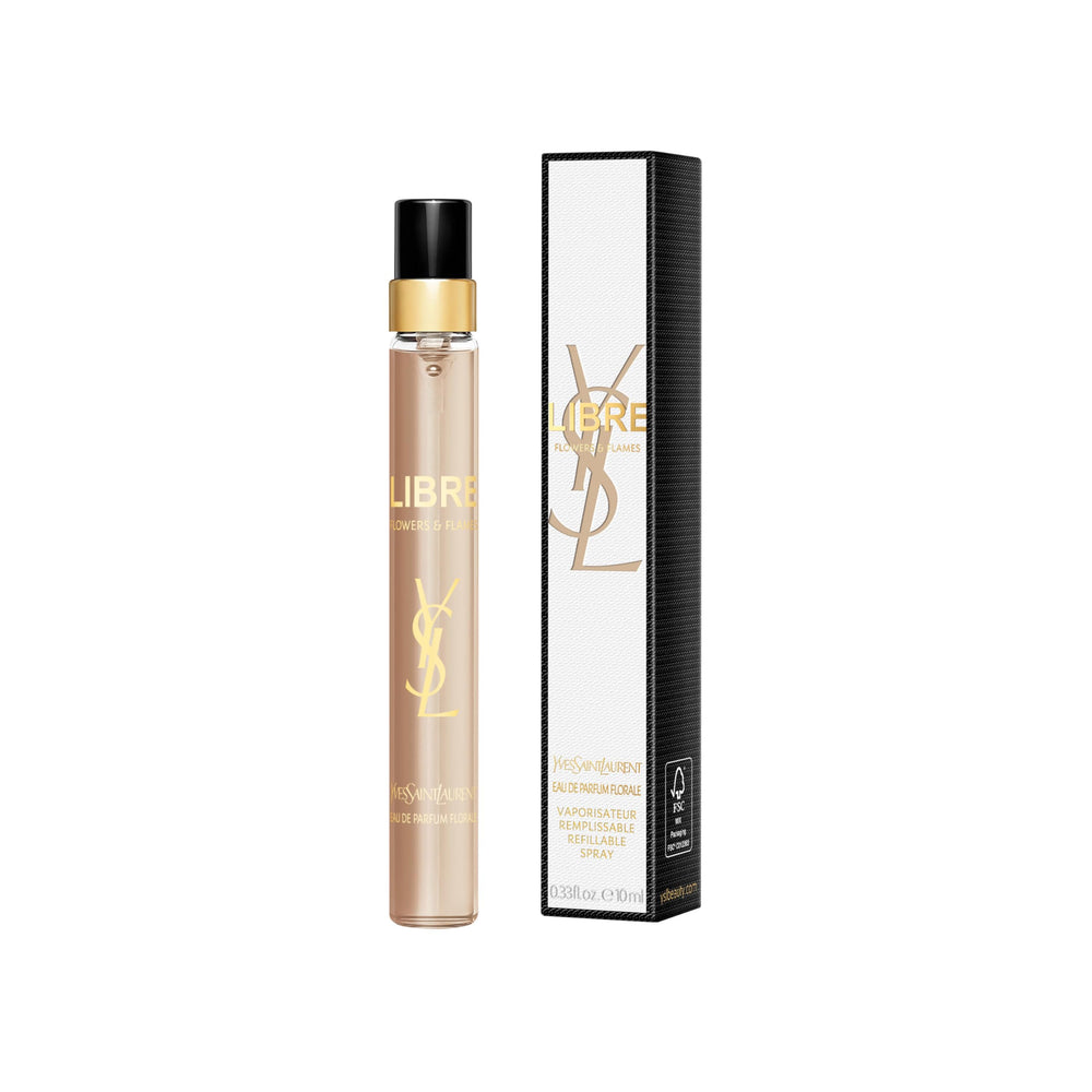 YSL Libre Flowers & Flames travel-size bottle front view for on-the-go freshness.