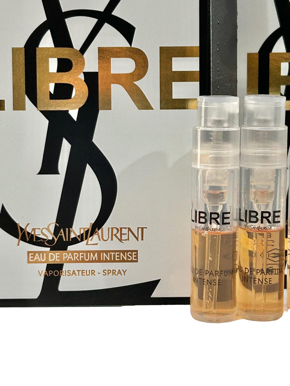 YSL Libre Intense sample vial showcasing compact perfume tester.