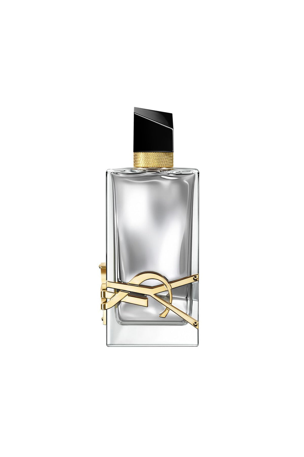 Yves Saint Laurent Libre LAbsolu Platine bottle closeup highlighting refined elegance.