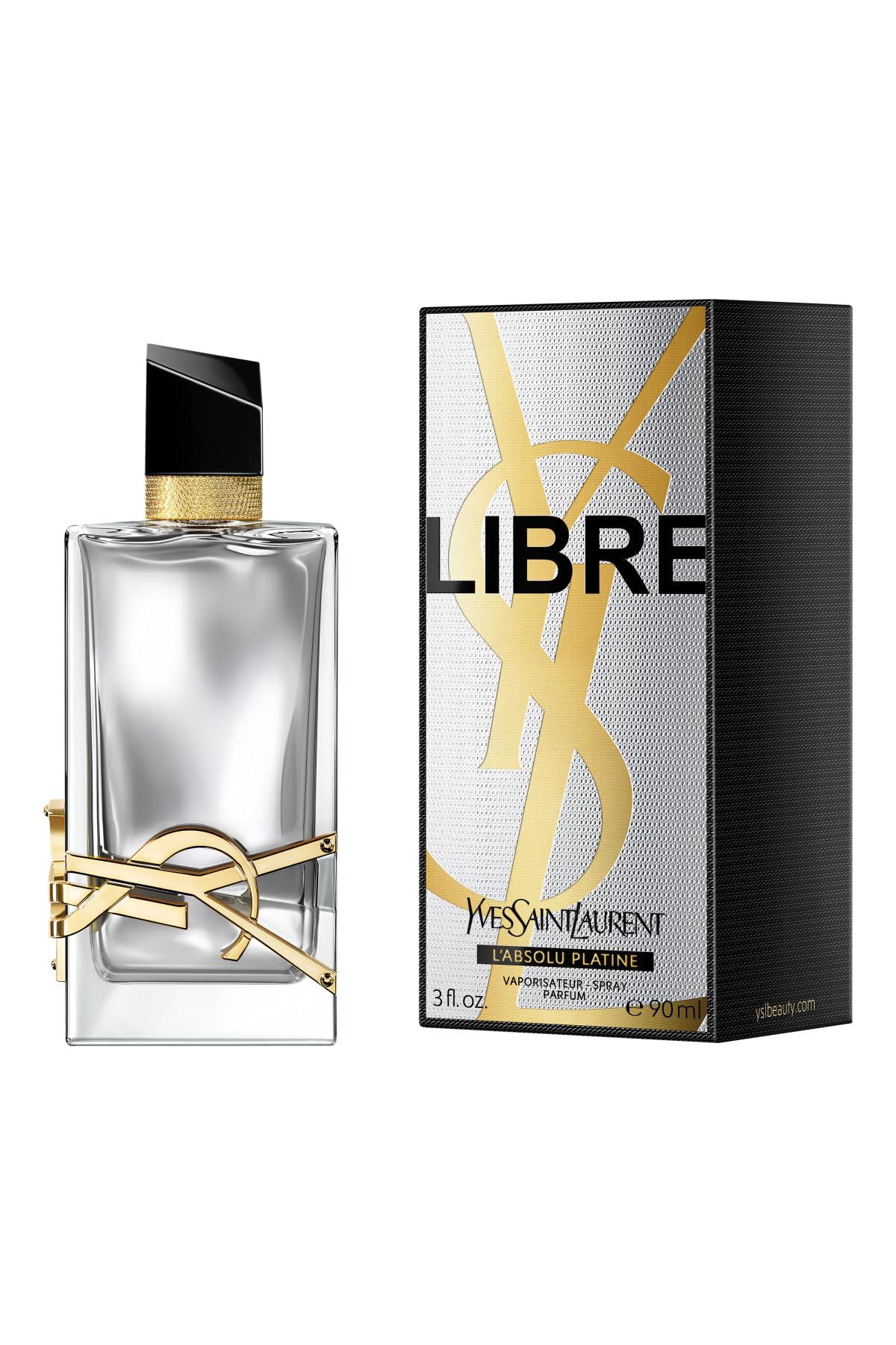 YSL Libre LAbsolu Platine spray application demonstrating easy-to-use pump for on-the-go fragrance.