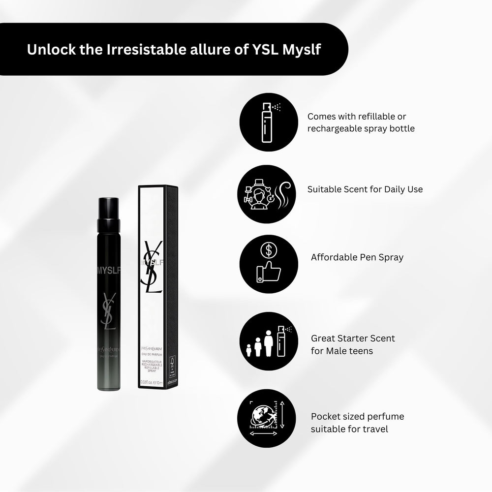 YSL MYSLF bottle highlighting woody floral notes for a distinctive signature moment