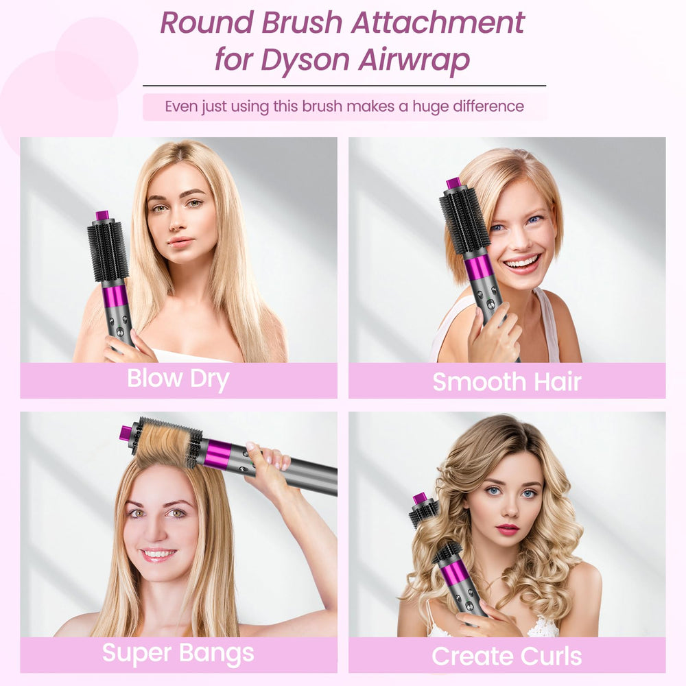 YTCHYYSK dyson airwrap rose brush in action elevates styling precision and fringe control.
