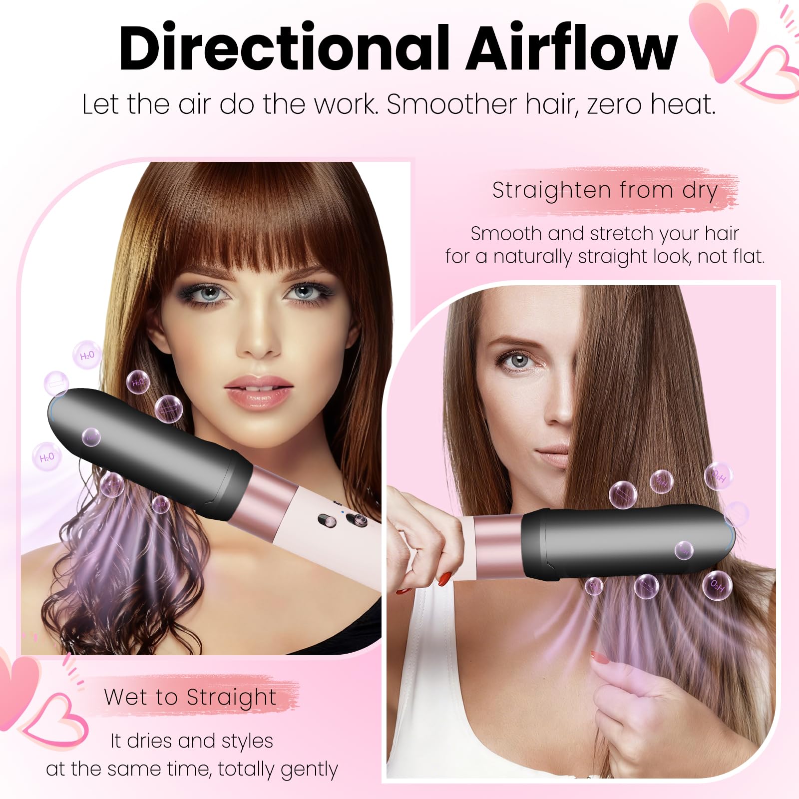 YTCHYYSK Hair Smooth Attachment demonstrates gentle airflow to smooth and stretch hair naturally.