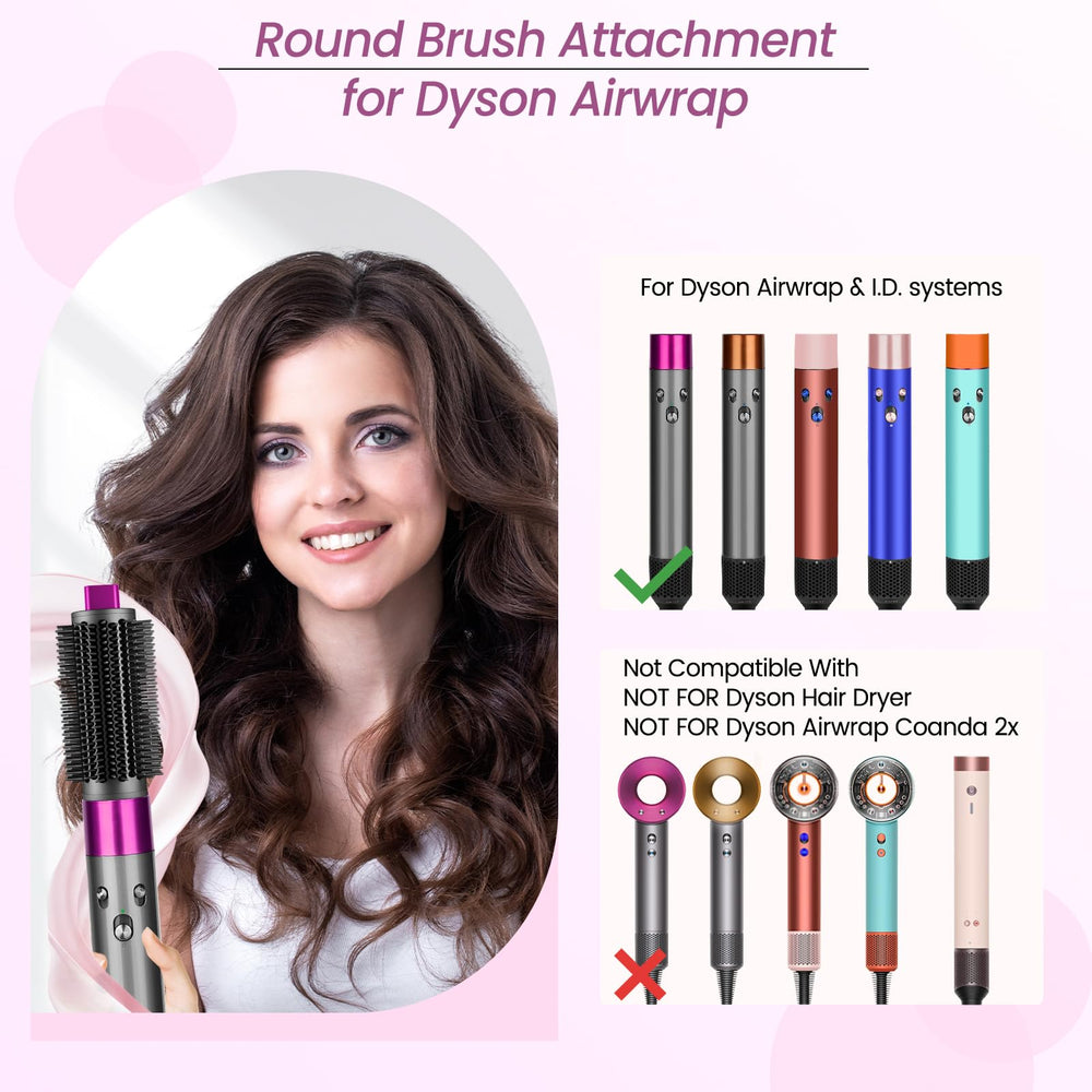 YTCHYYSK upgraded round brush attachment on Dyson Airwrap rose shows seamless fit for reliable styling.
