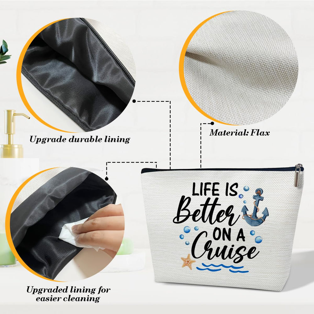 Ythuil Cruise Makeup Bag linen texture close-up highlighting soft yet sturdy fabric.
