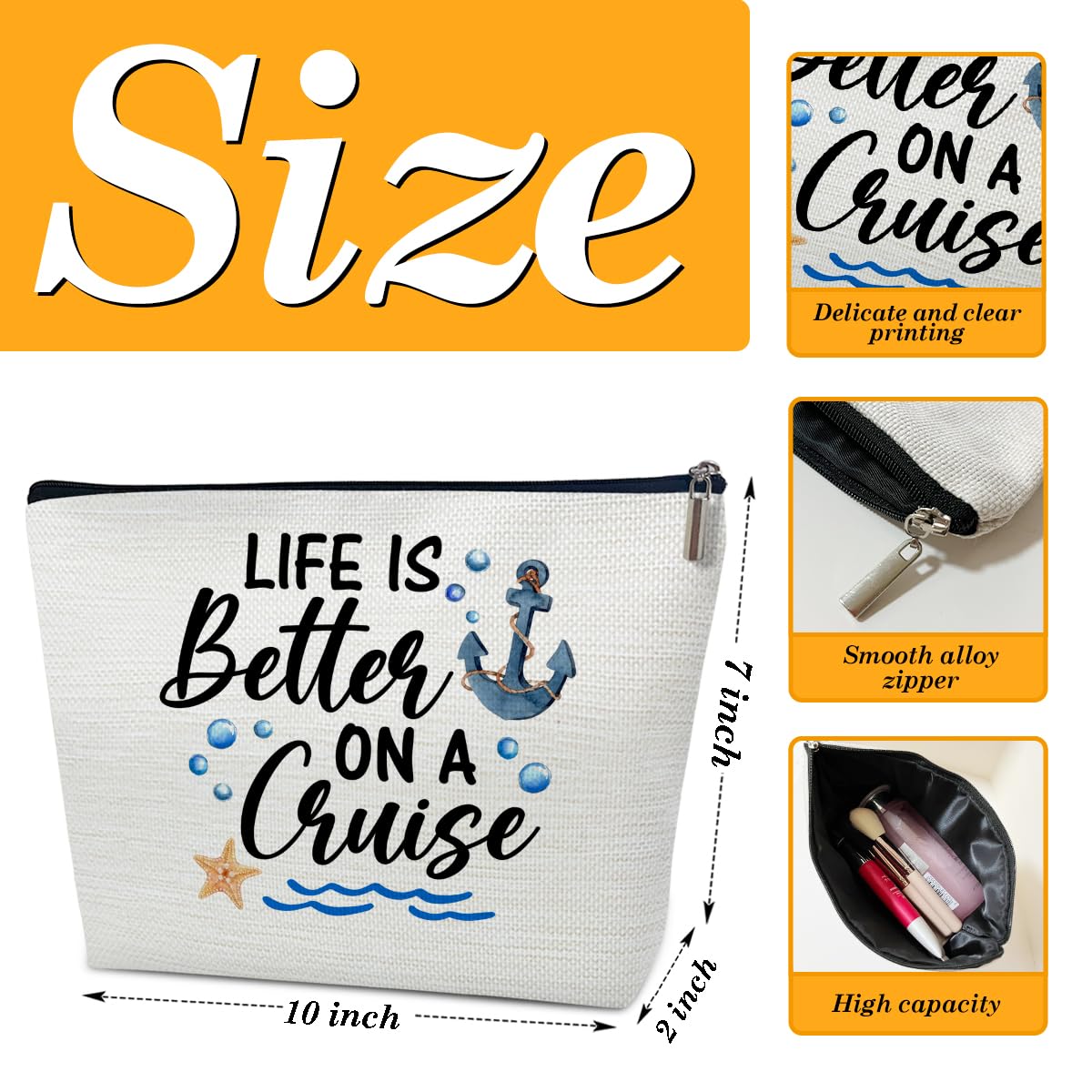 Ythuil Cruise Makeup Bag waterproof material close-up for durable, travel-ready protection.