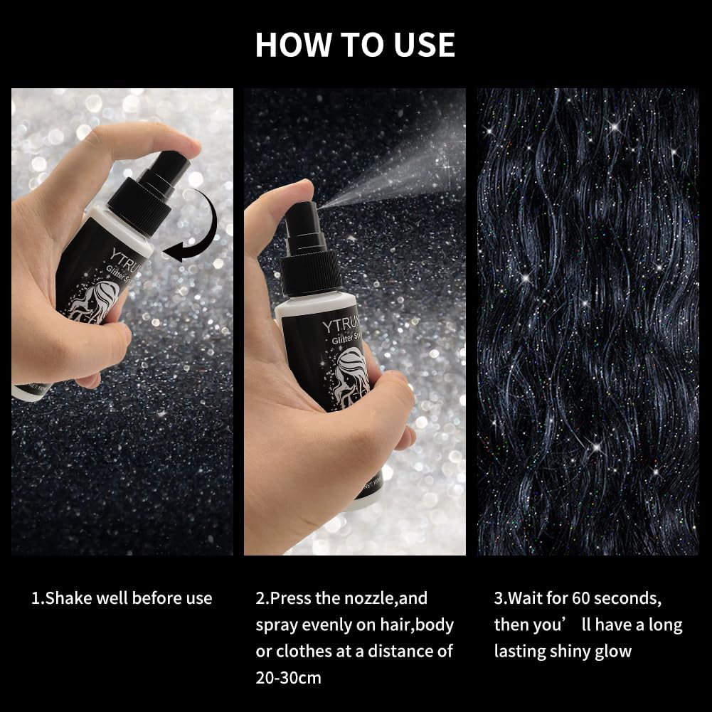 YTRUNS glitter spray on body offers subtle color and shimmer.
