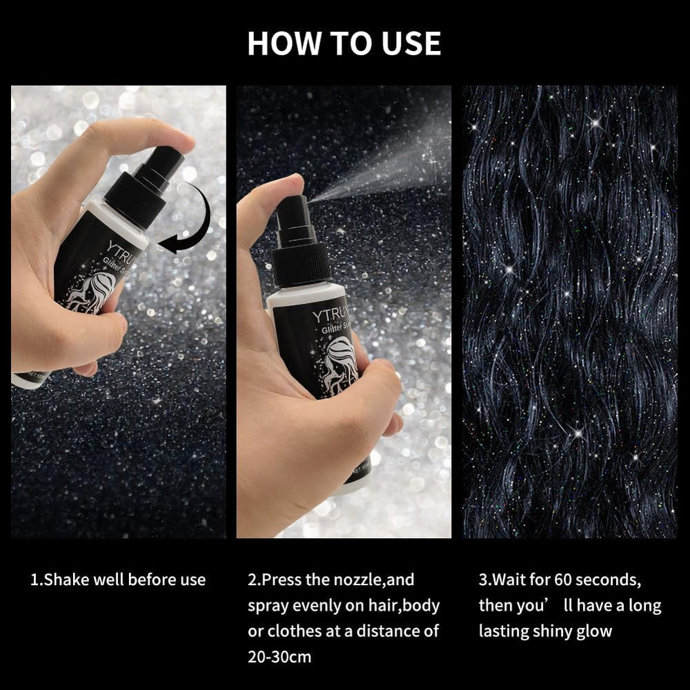 YTRUNS glitter spray on body offers subtle color and shimmer.