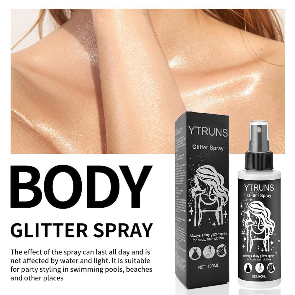 YTRUNS glitter spray closeup reveals micro-metal particles for sparkle detail.