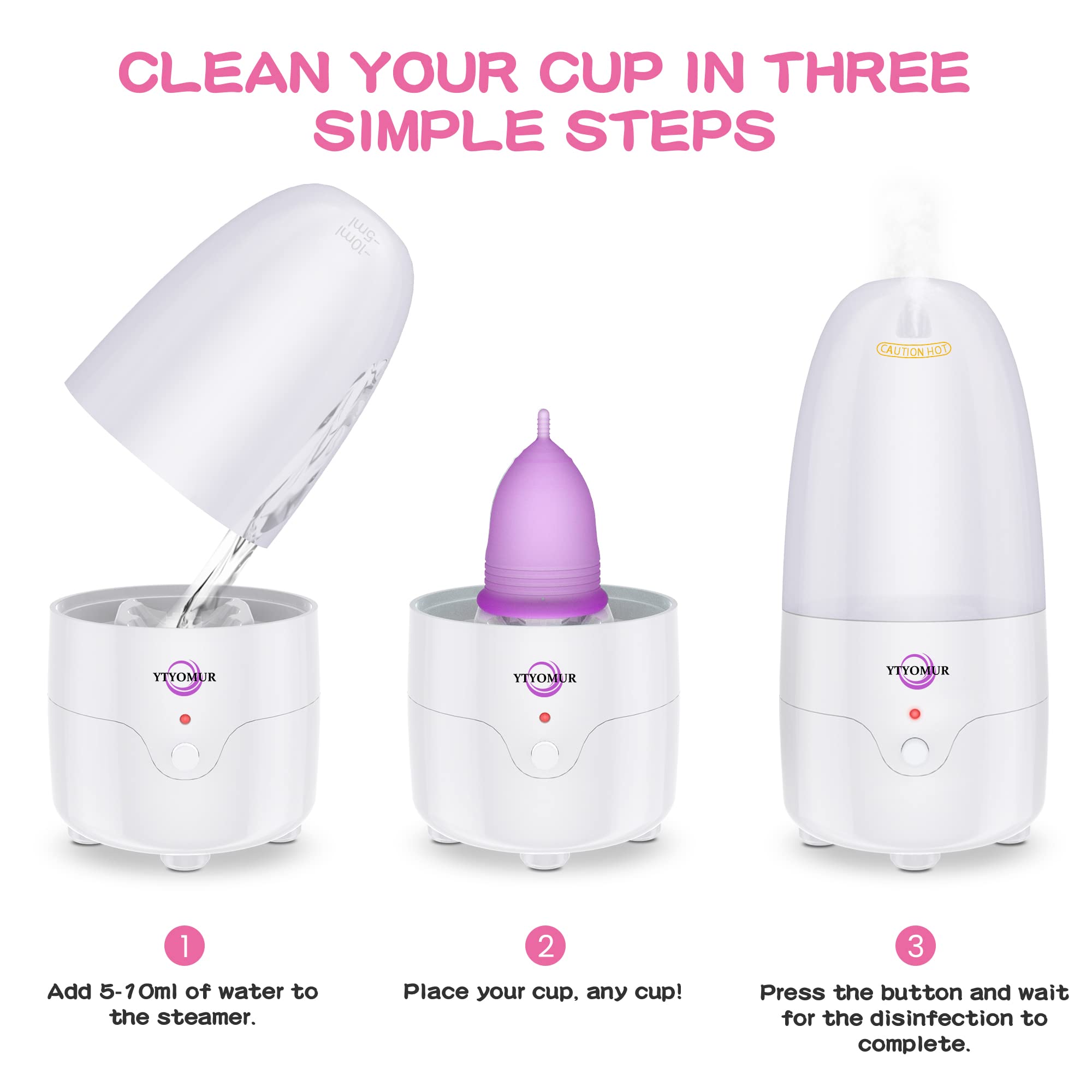 YTYOMUR steamer in use—fast 3-minute cleansing for refreshed cups