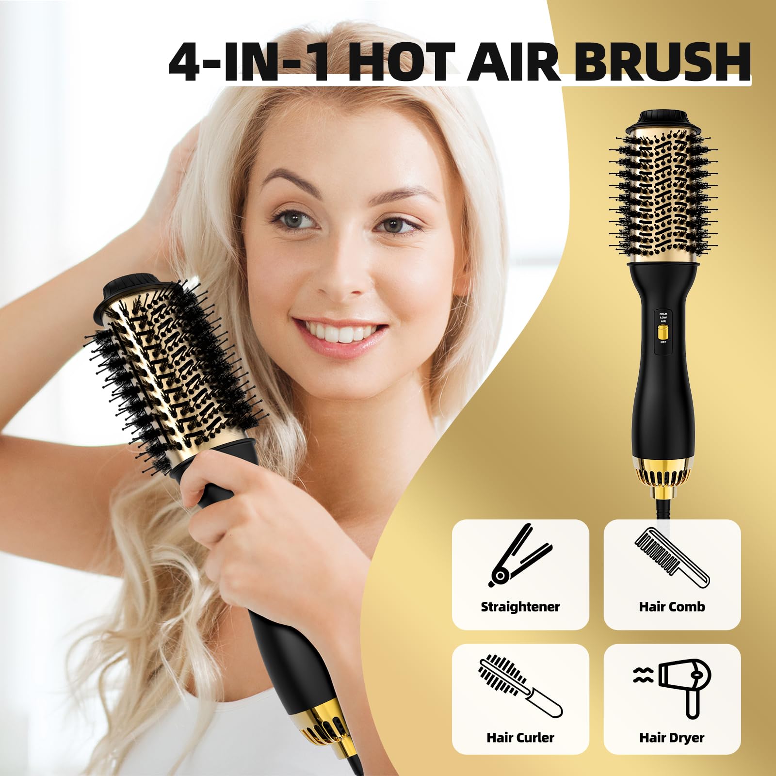Yucafy hot air brush demonstrates comb function for detangling and styling.