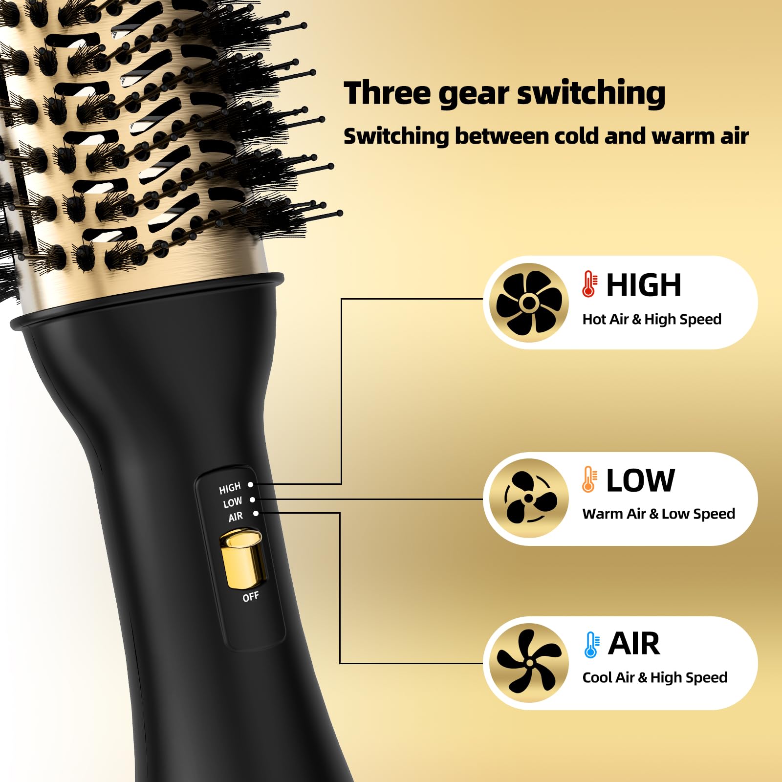 Yucafy 3 heat settings (HIGH/LOW/AIR) for versatile hair textures.