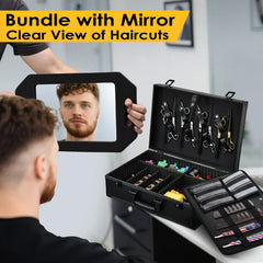 Yueieoun Barber Accessory Case detachable panel with net pocket for capes and accessories neatly stored.