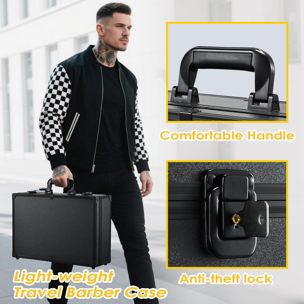 Yueieoun Barber Accessory Case durable plywood body with reinforced metal corners.