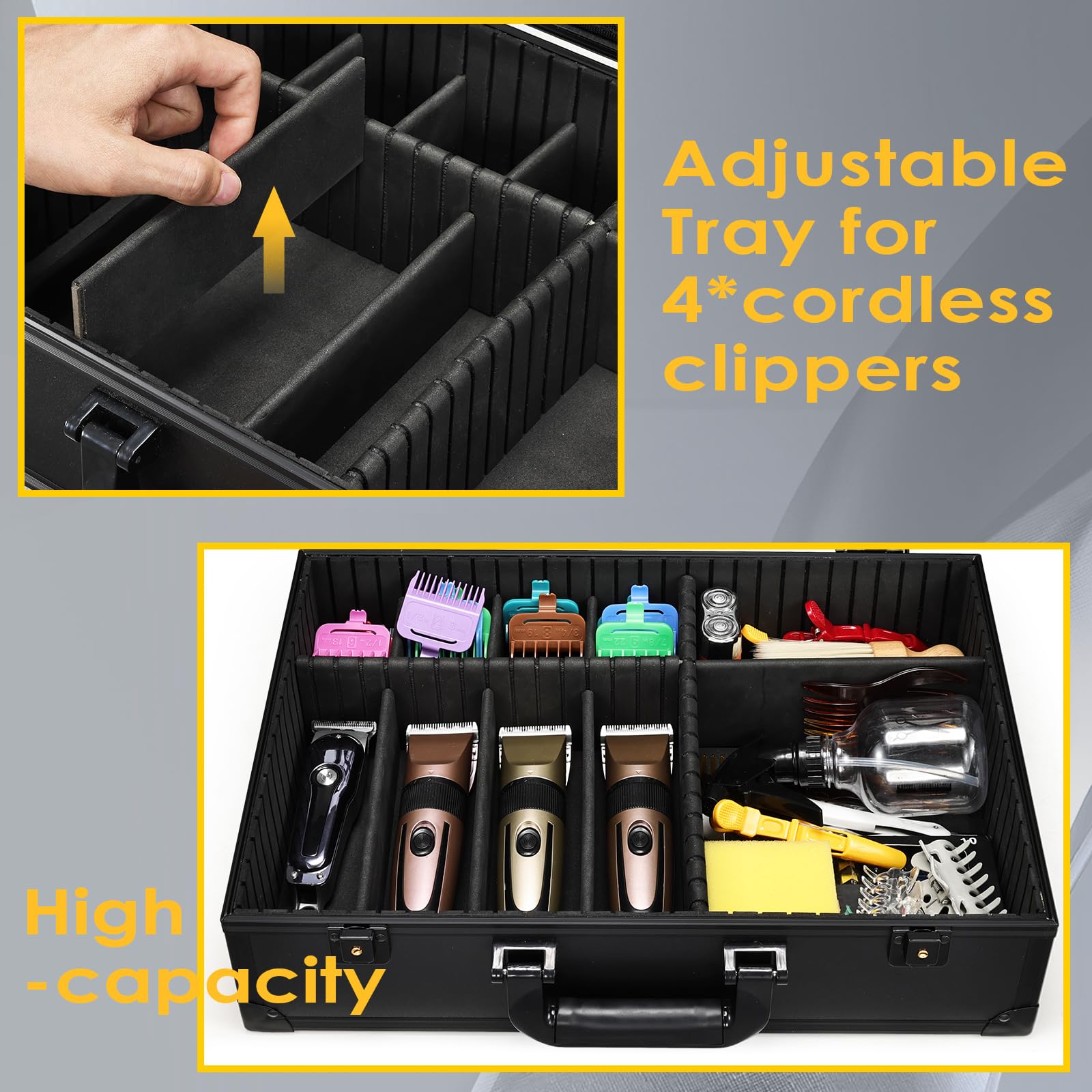 Yueieoun Barber Accessory Case removable mirror for client demonstrations during service.