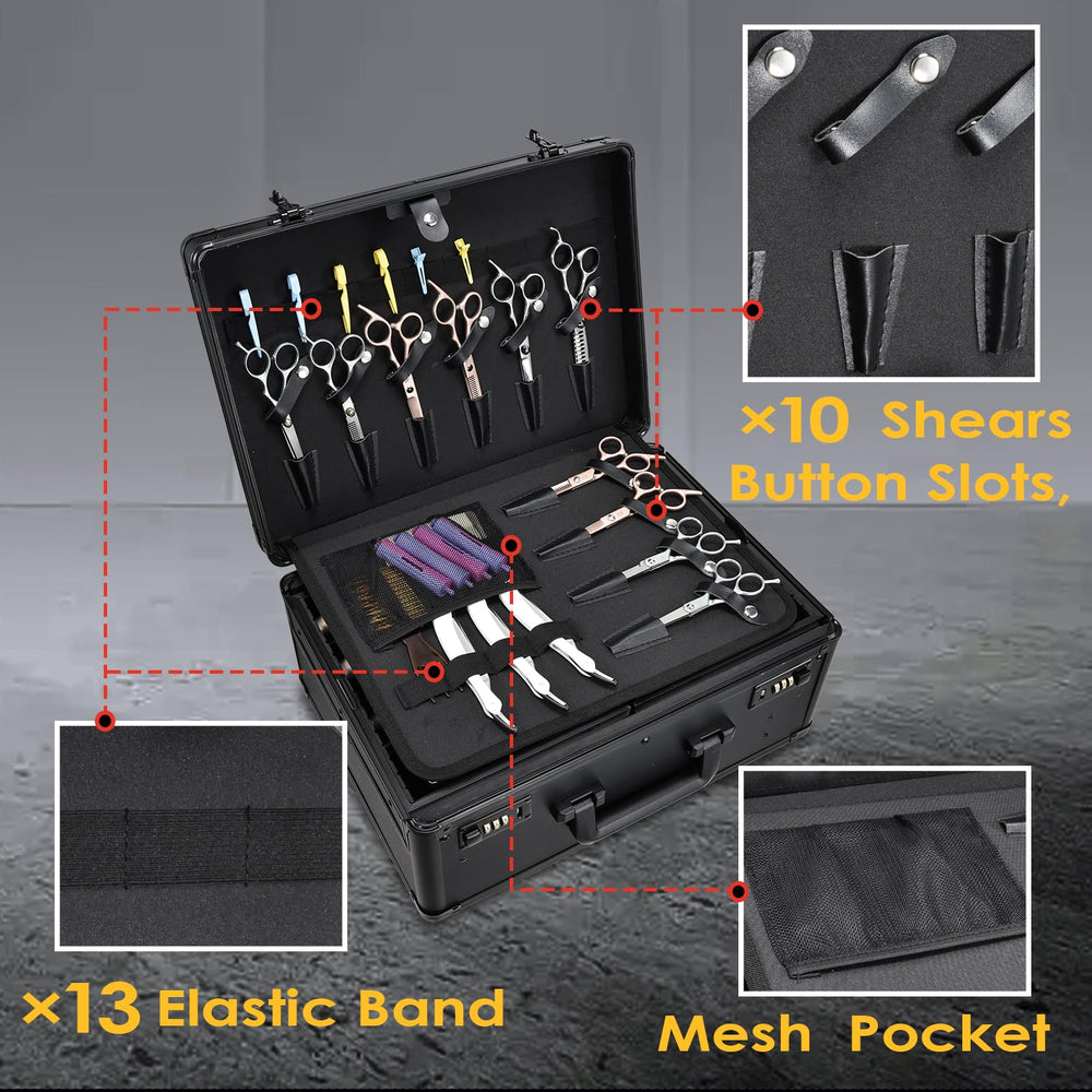 Yueieoun barber case lock buckle demonstrates secure transport for travel-ready setups.