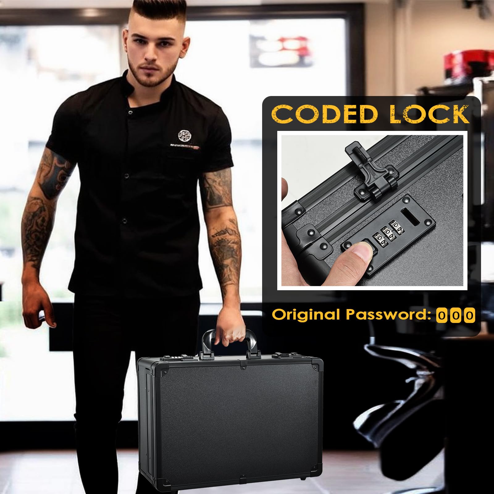 Yueieoun Barber Case password buckle showing secure locking feature