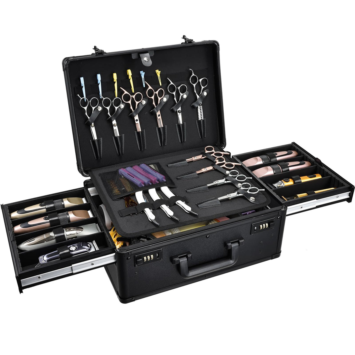 Yueieoun barber case side view highlights secure storage for tools on the go.