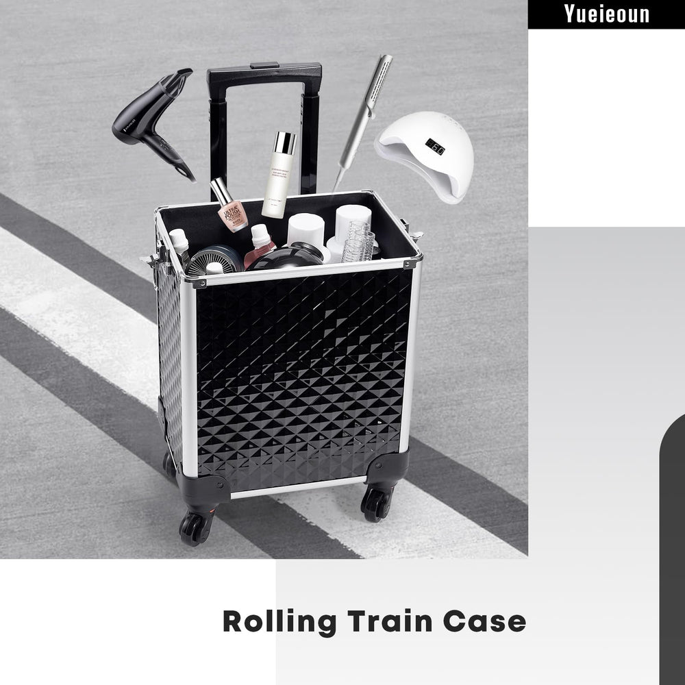 Yueieoun rolling makeup train case durable ABS aluminum construction for professionals.