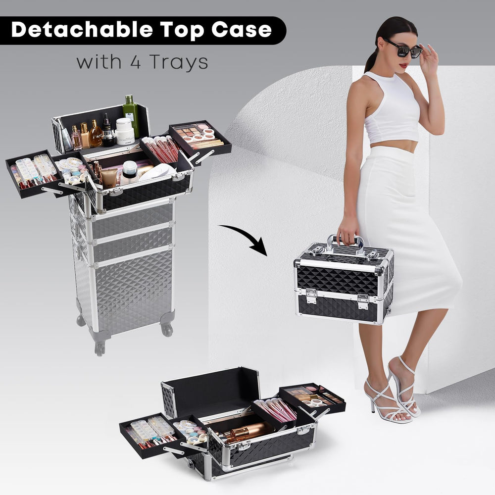 Yueieoun rolling makeup train case lock system secures tools during transit.