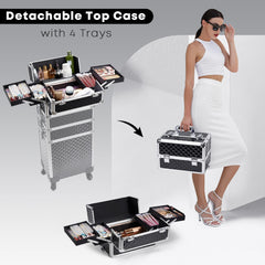 Yueieoun rolling makeup train case lock system secures tools during transit.