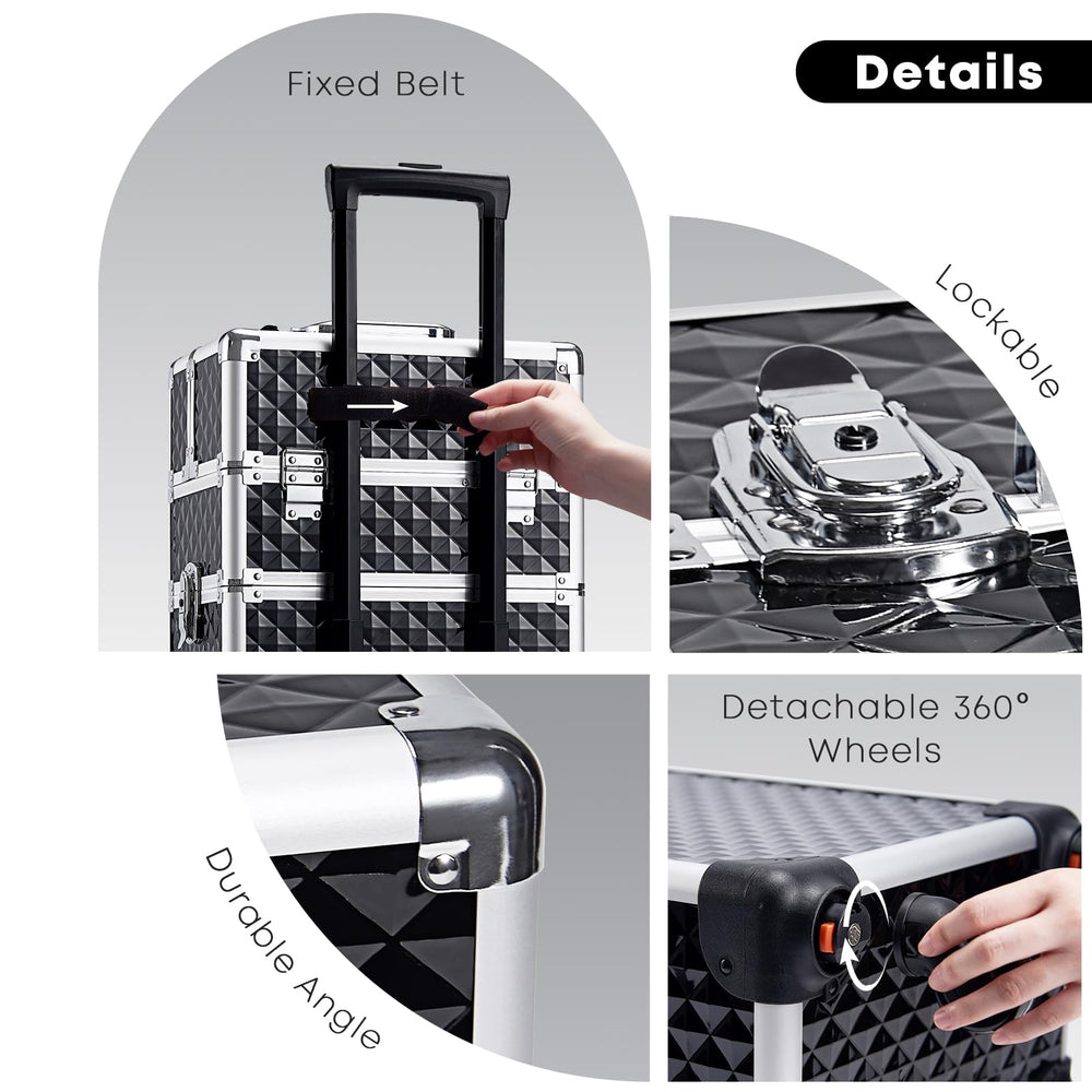Yueieoun rolling makeup train case professional setup ready for travel.