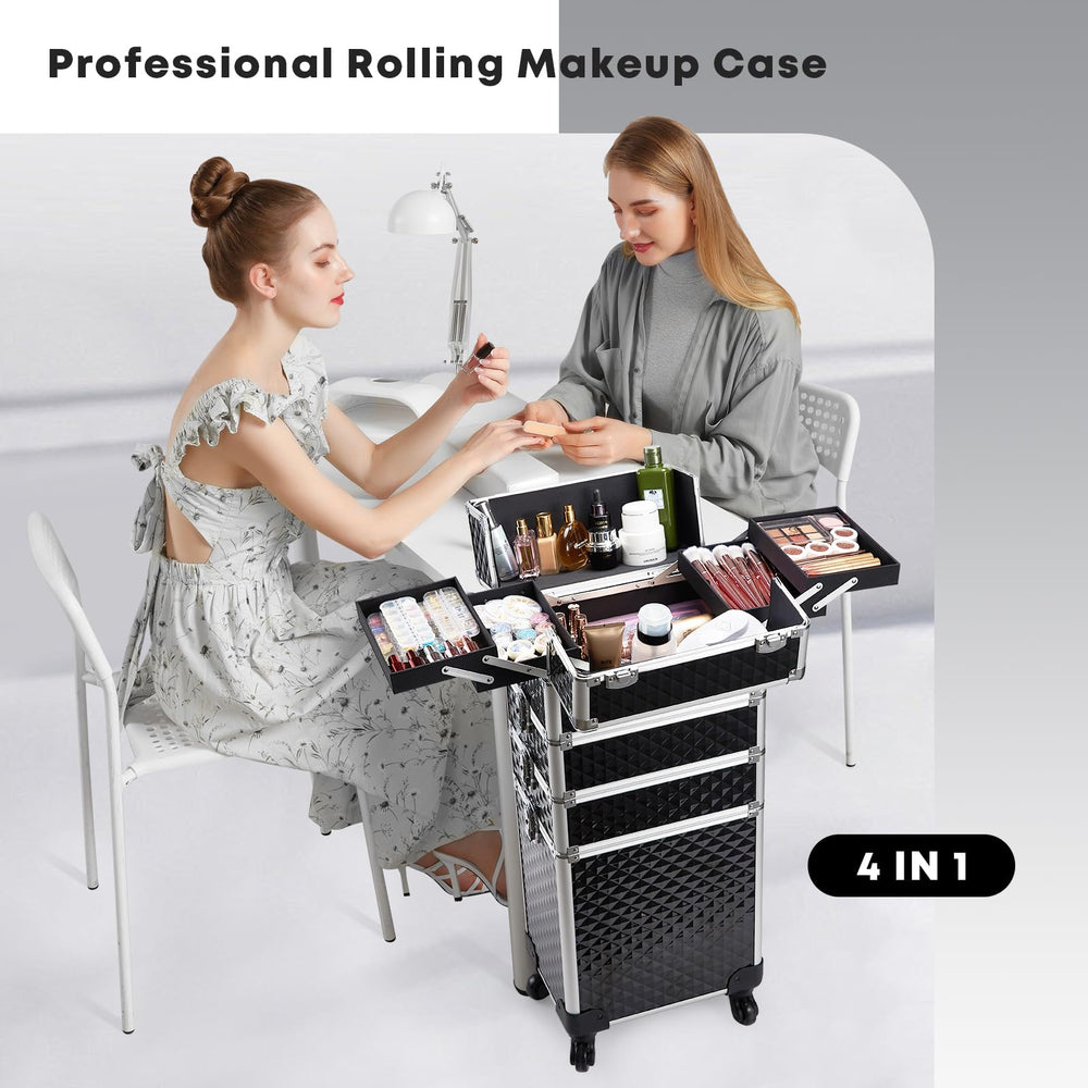 Yueieoun rolling makeup train case side wheels enabling smooth travel.