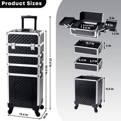 Yueieoun rolling makeup train case drawer trays details for secure storage of tools.