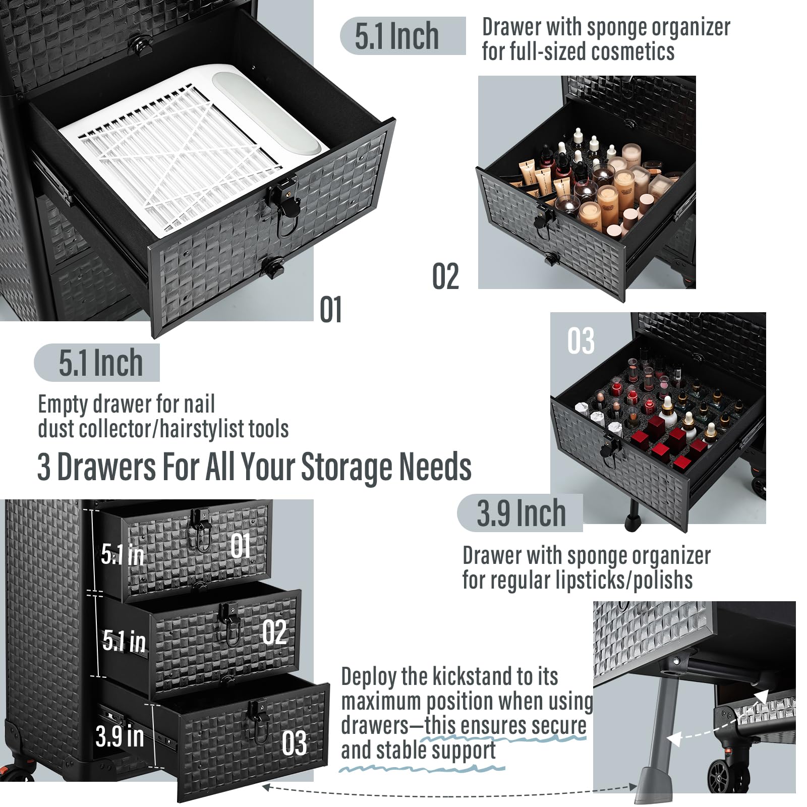 Yueieoun salon cart deep top case stores palettes and spa products upright