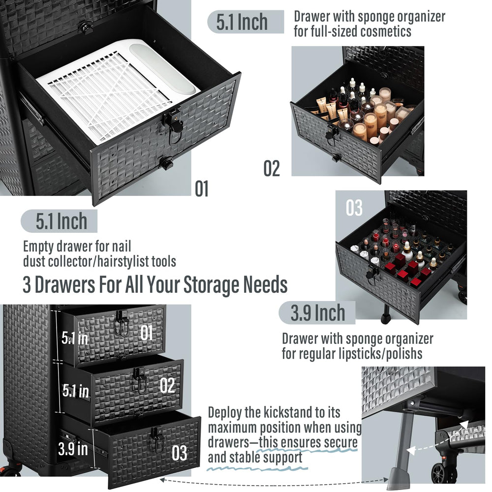 Yueieoun salon cart deep top case stores palettes and spa products upright