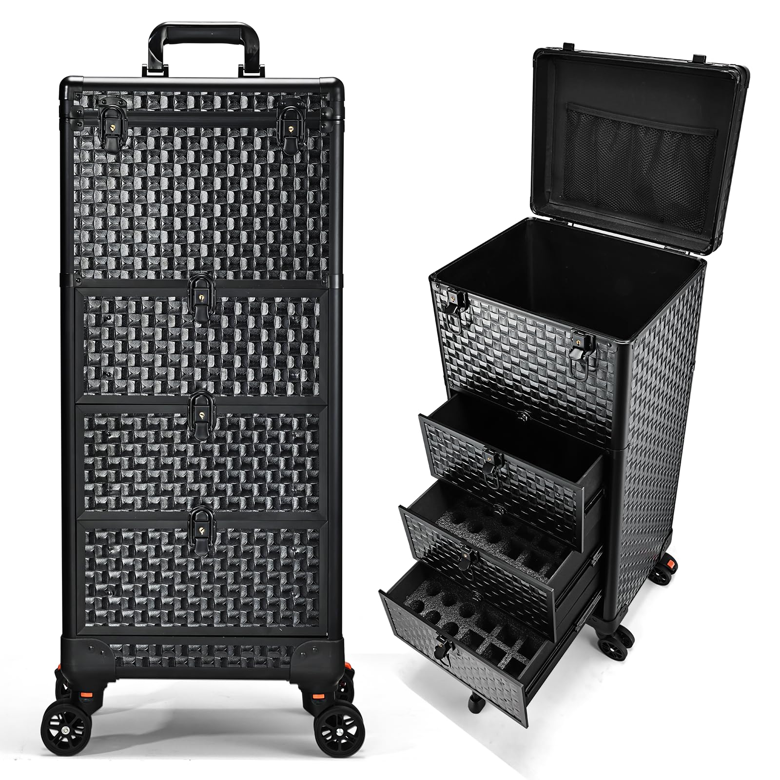 Yueieoun salon cart front view with accessible three-drawer storage for on-the-go beauty work