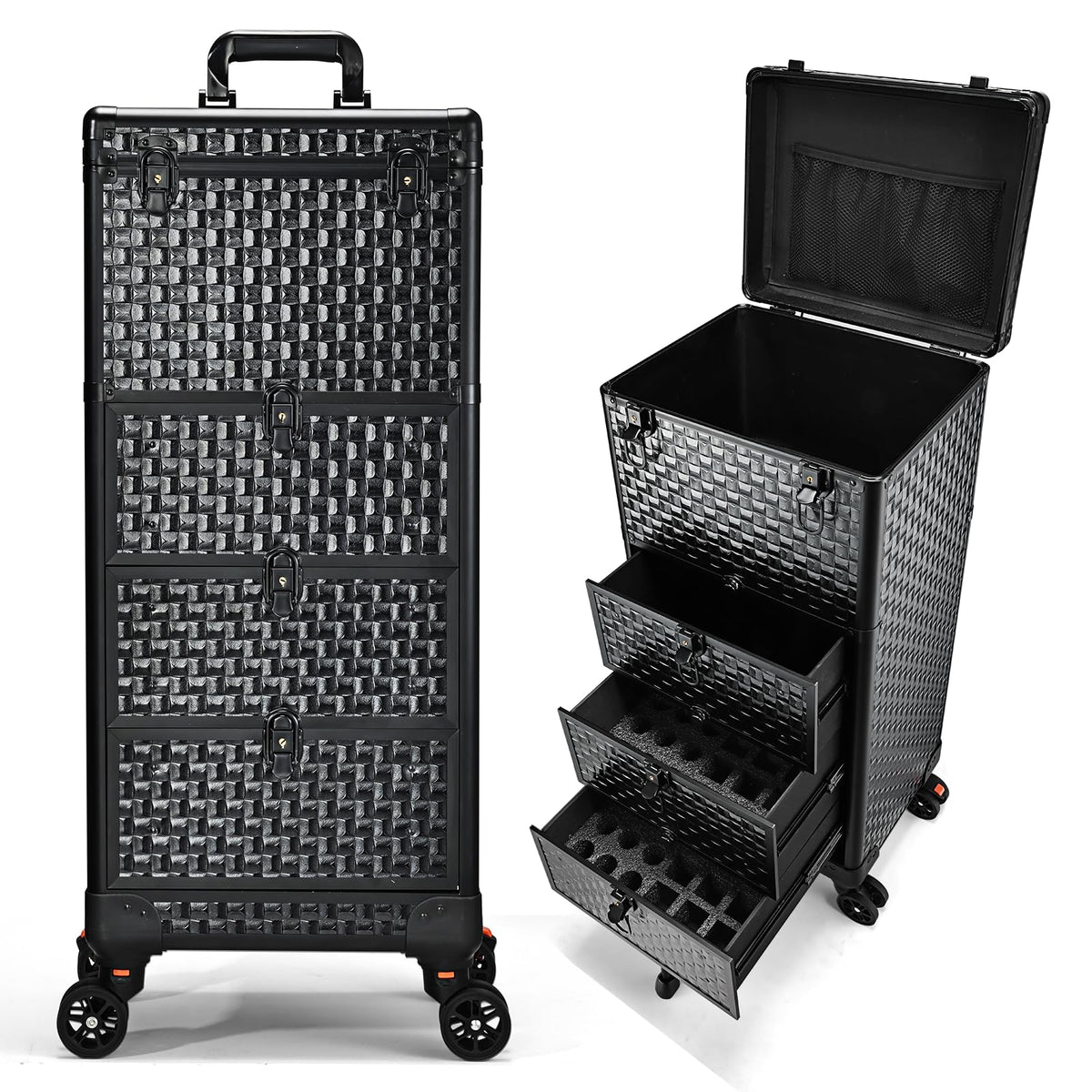 Yueieoun salon cart front view with accessible three-drawer storage for on-the-go beauty work