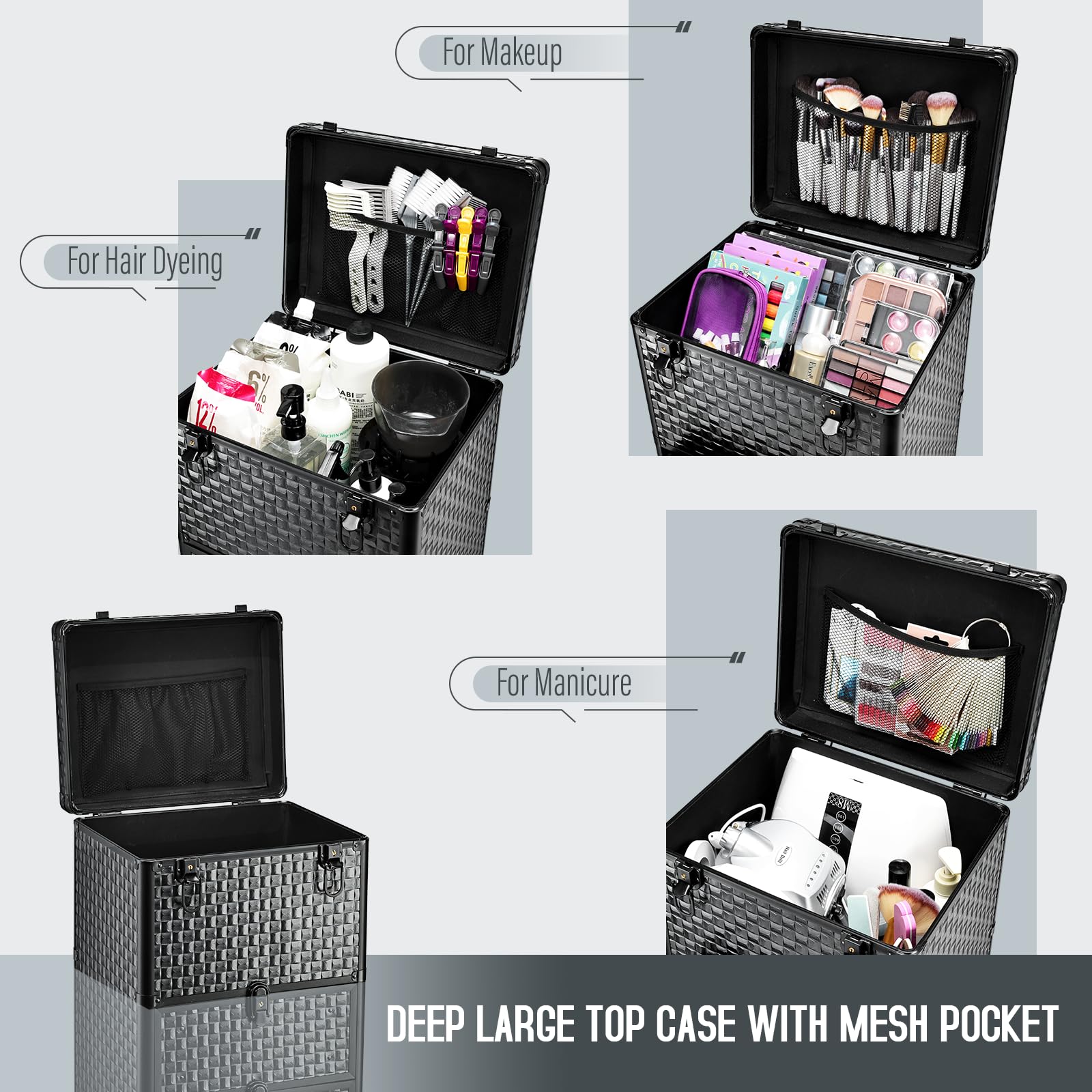 Yueieoun salon cart side view shows portable rolling design for mobile setups