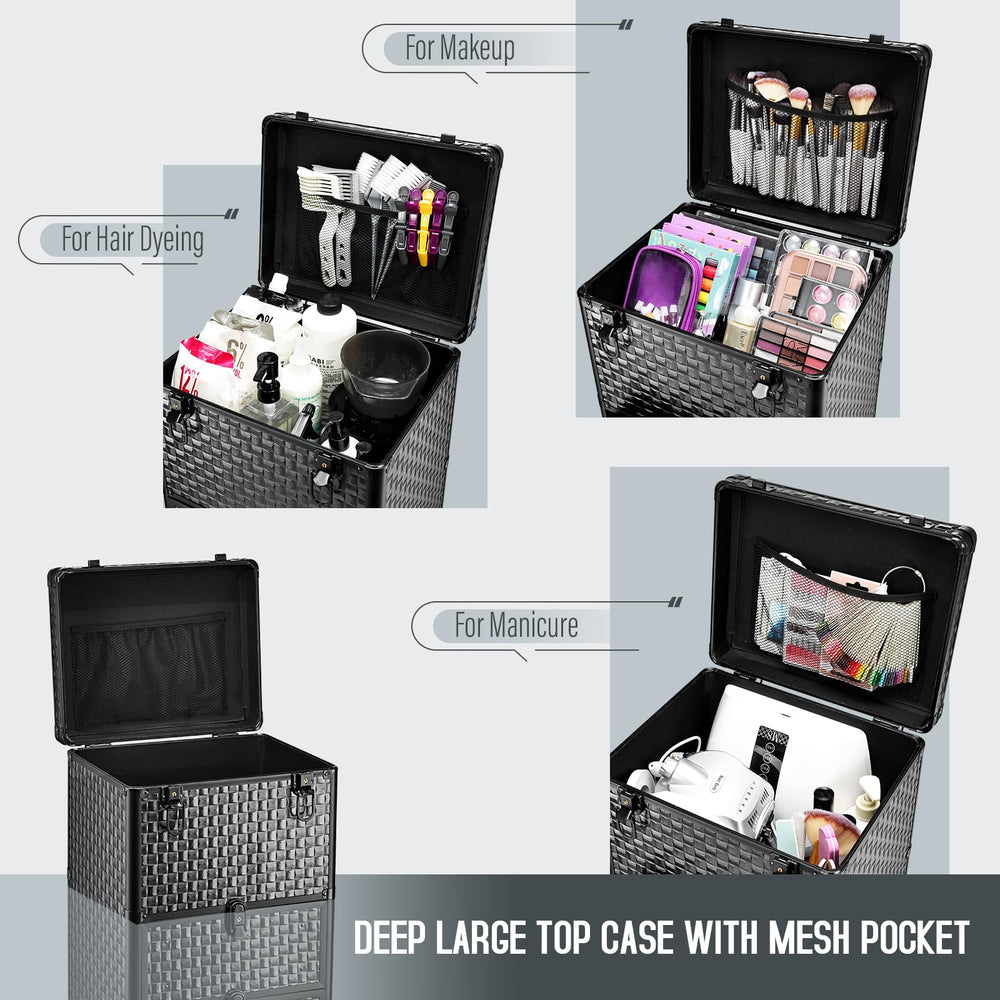 Yueieoun salon cart side view shows portable rolling design for mobile setups
