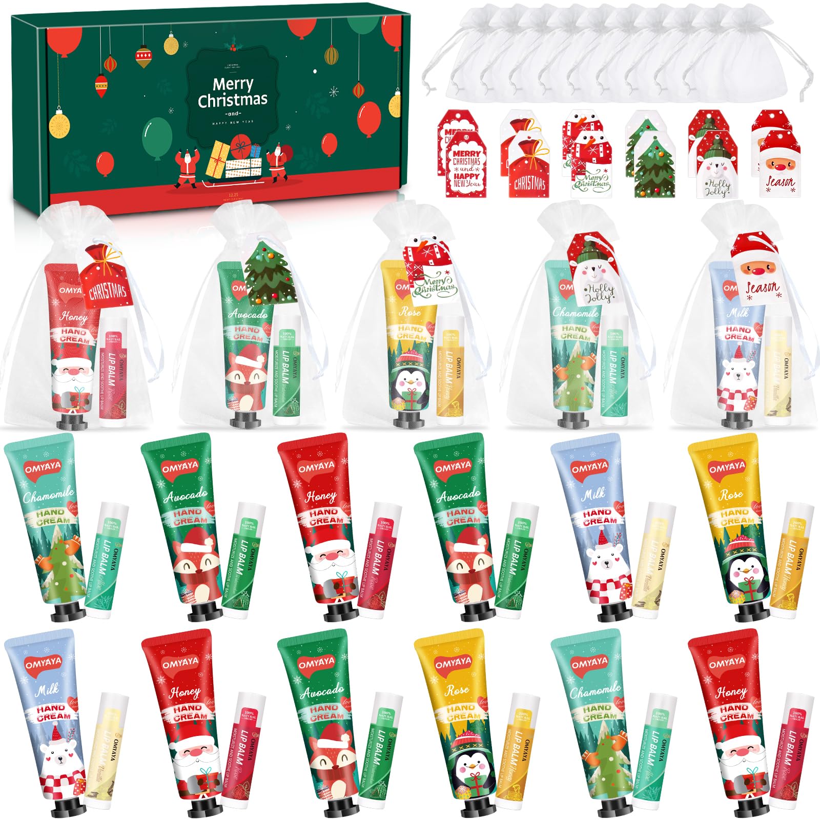 YUEONEWIN Christmas hand cream and lip balm set arranged for gifting