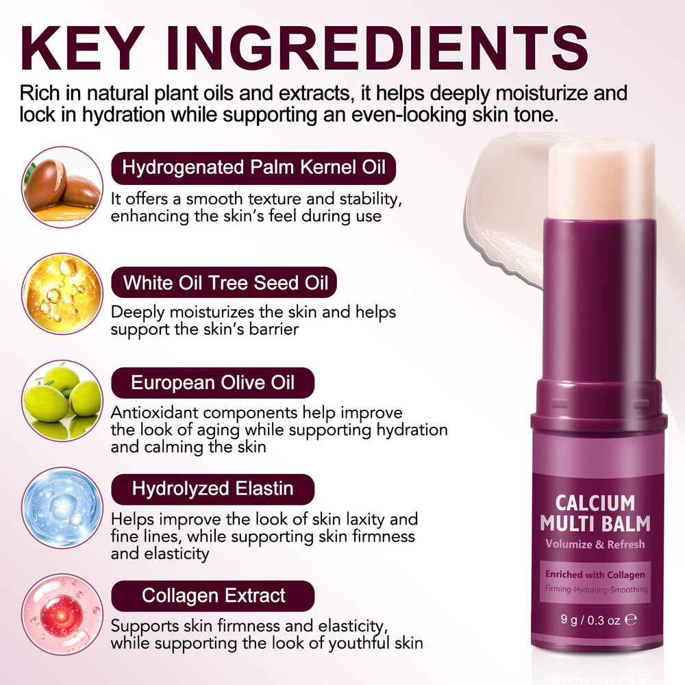 YUEPLATTNMAY Calcium Volume Multi Balm applied to face provides a smooth makeup base.