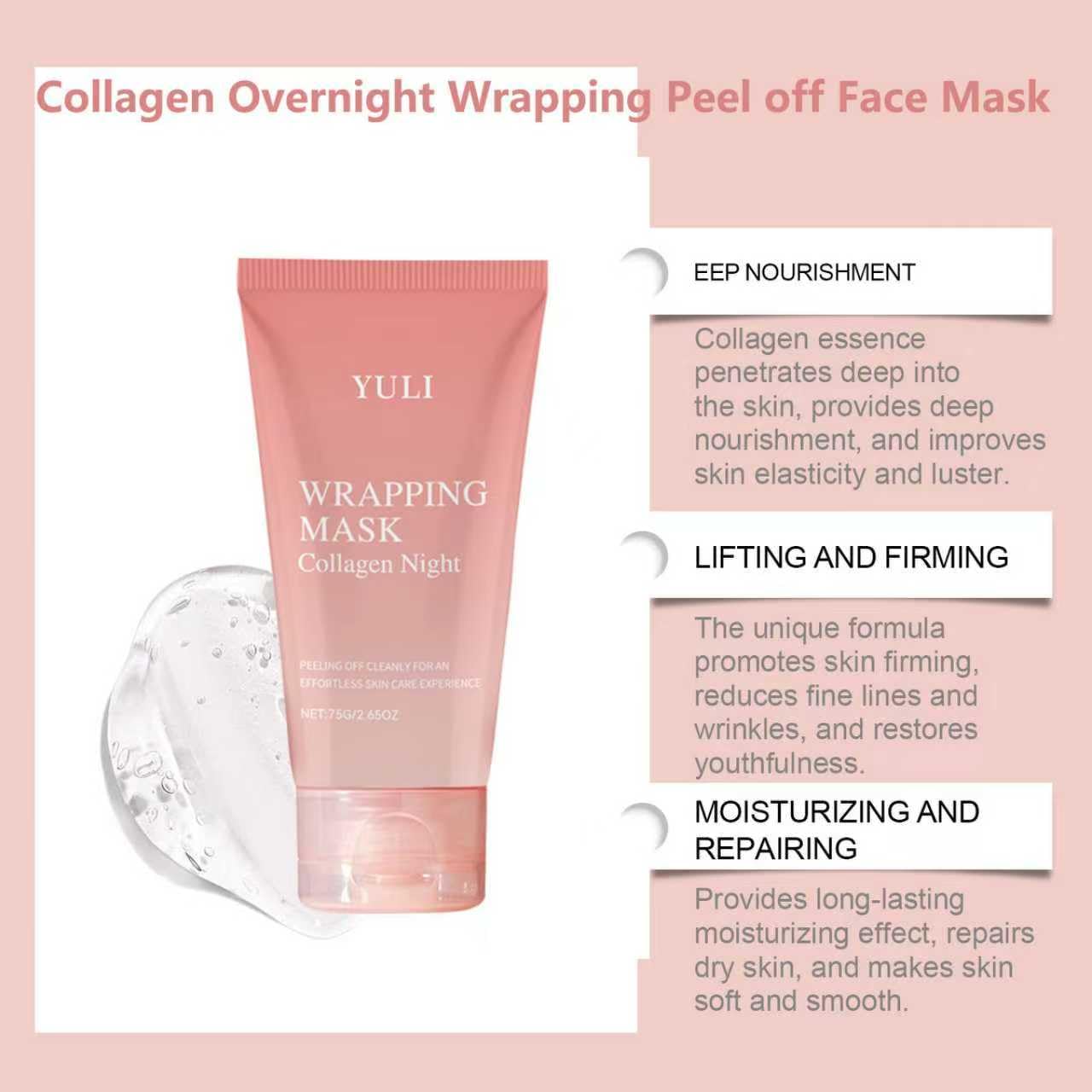 YULI collagen night-firming mask application brush showing even distribution