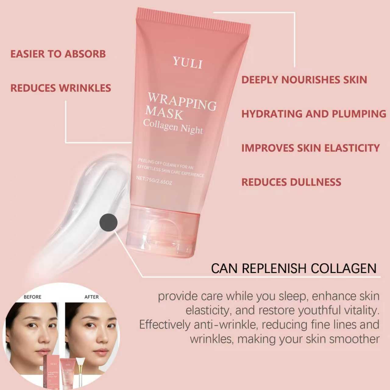 YULI collagen night-firming mask on face before sleep for nourishing care