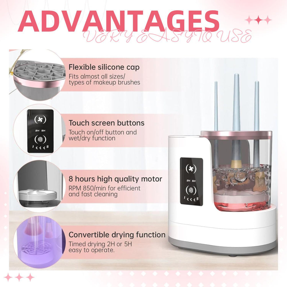 Yuliana cleaner dries brushes quickly, reducing wait time between applications.