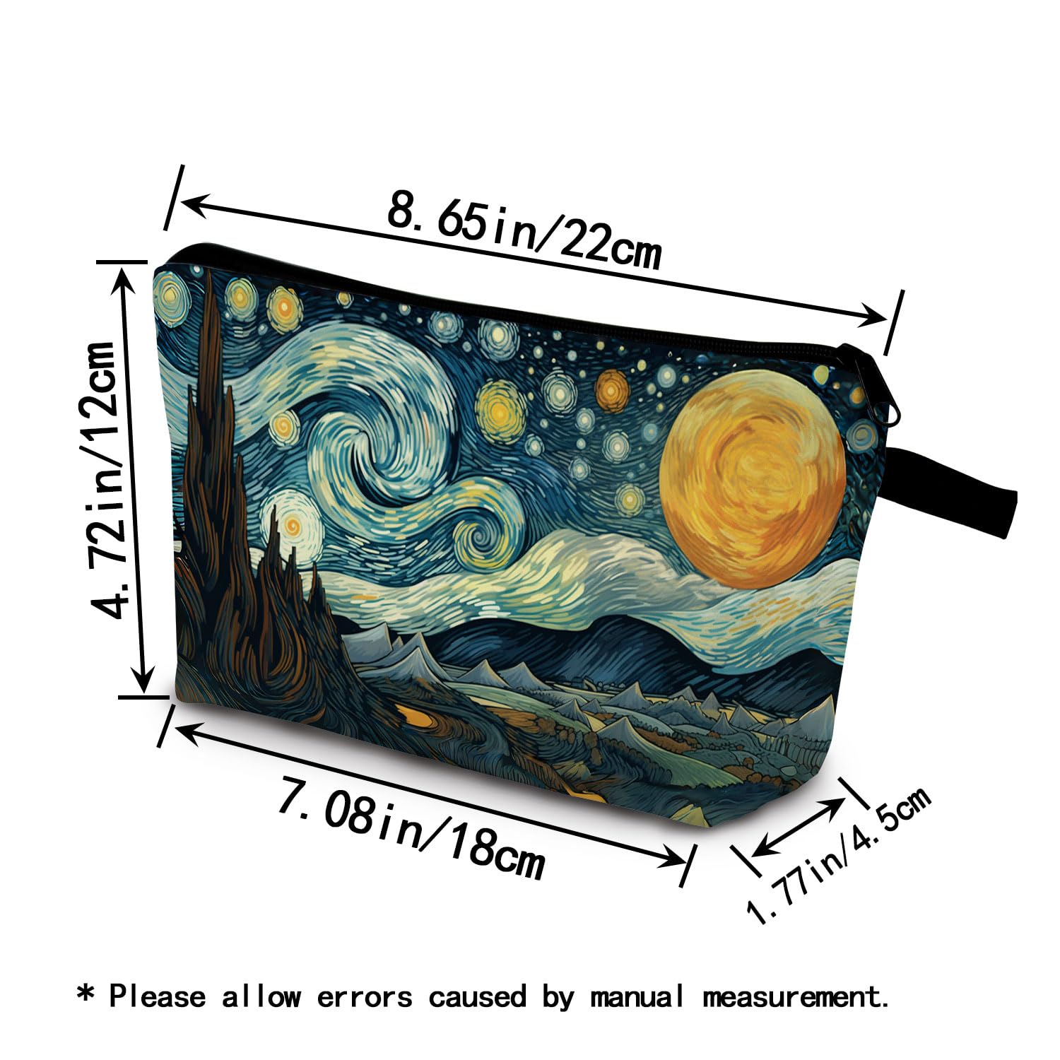 YULUENZE Starry Night makeup bag zipper close-up highlighting secure closure.