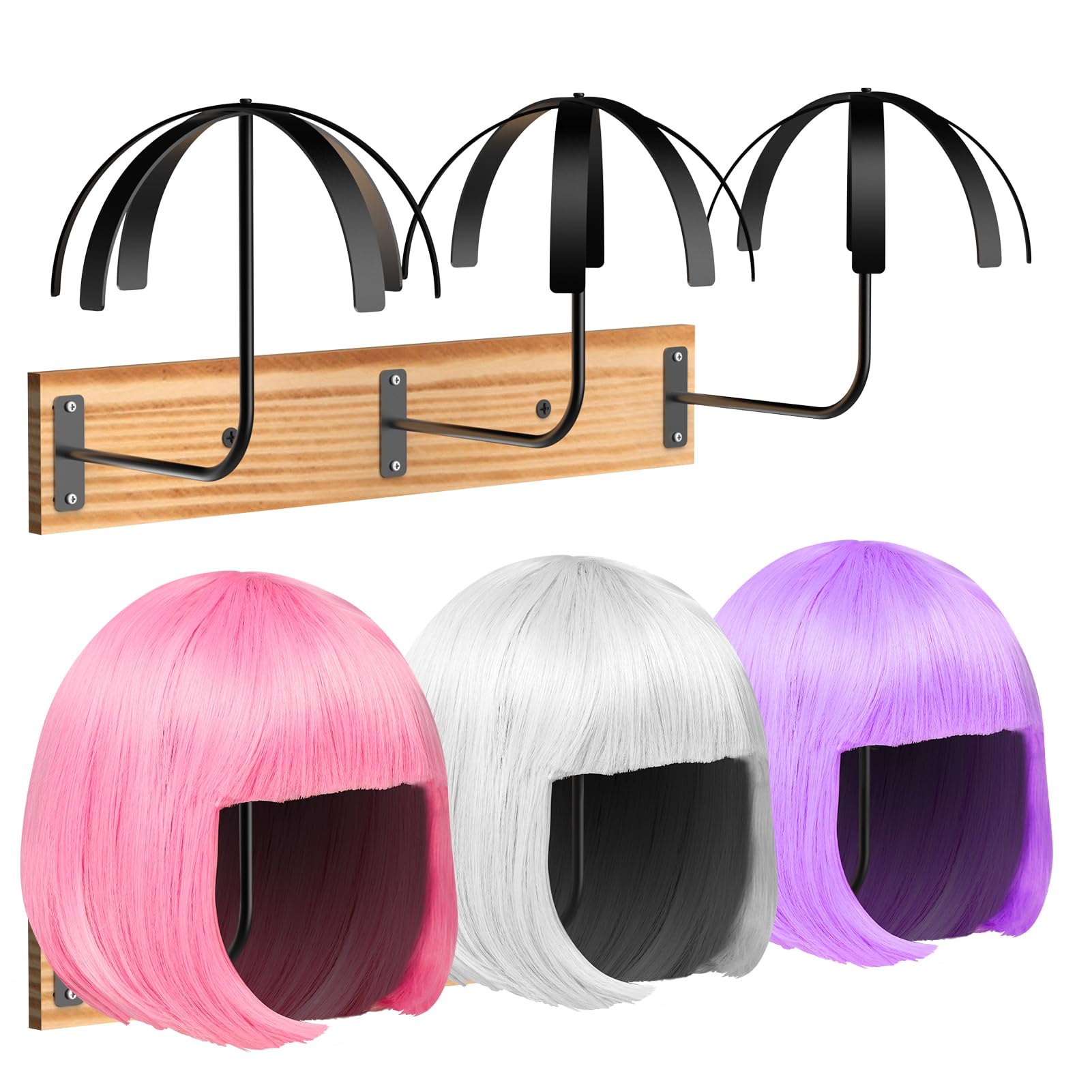 Yumkfoi wall-mounted wig hanger keeps wigs organized and accessible for quick styling.