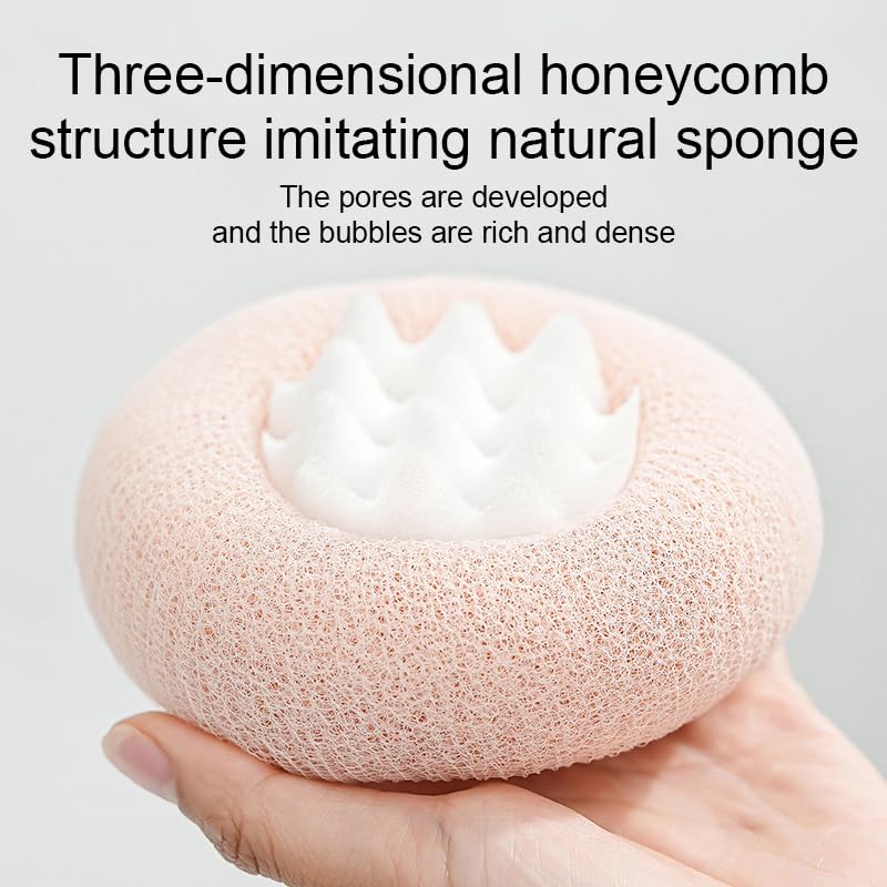 YUMMIS bath ball in use in shower emphasizes comfortable grip and gentle cleansing.