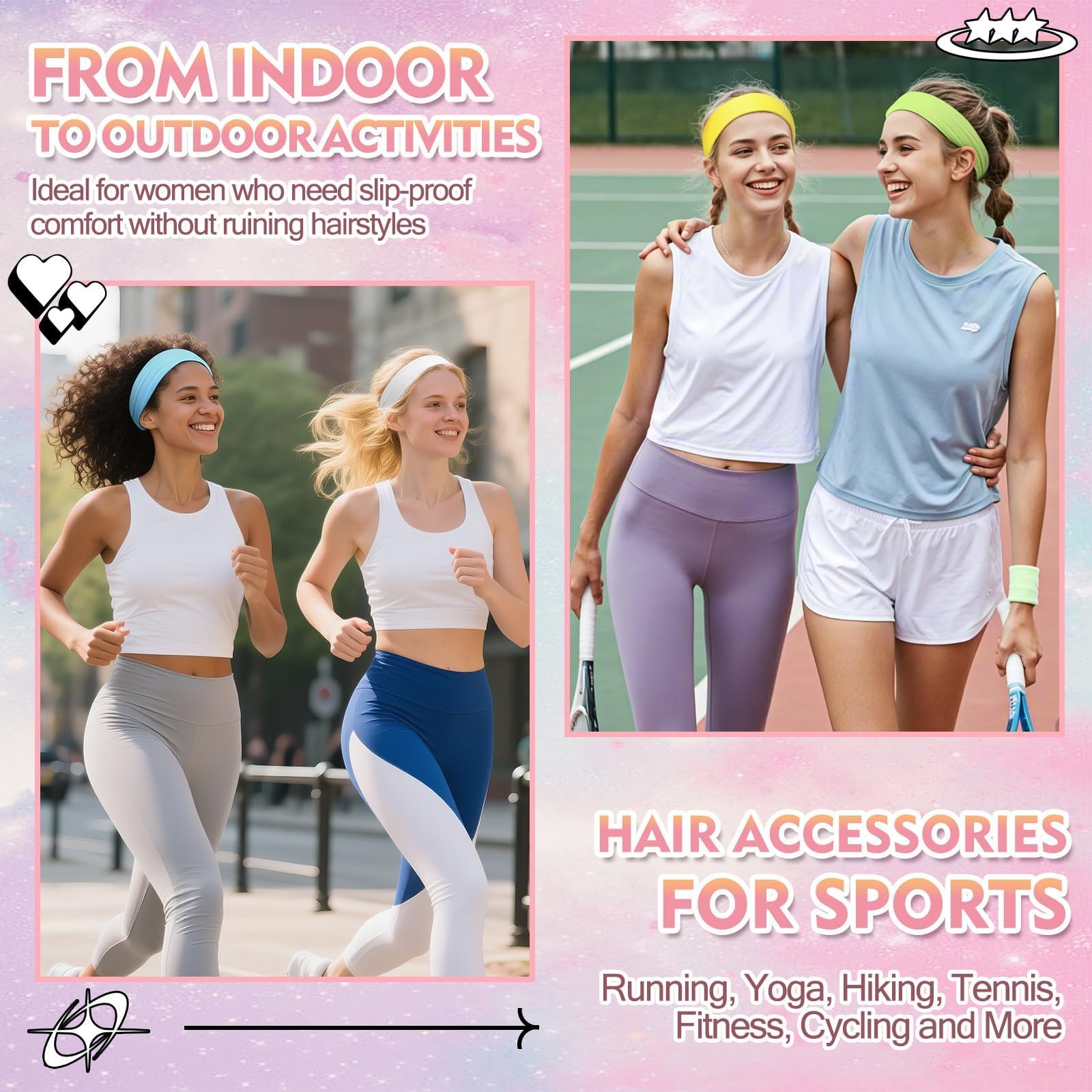 Yunaking neon headbands paired with campus outfits for a preppy vibe