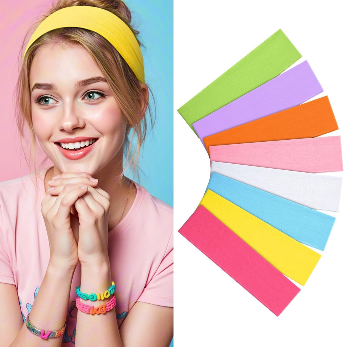Yunaking neon headbands packaged in a pouch for gifting and travel