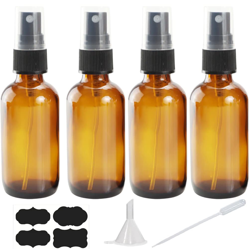 YUNFOOK amber glass spray bottle 4oz set with funnel demonstrates UV protection for light-sensitive liquids.