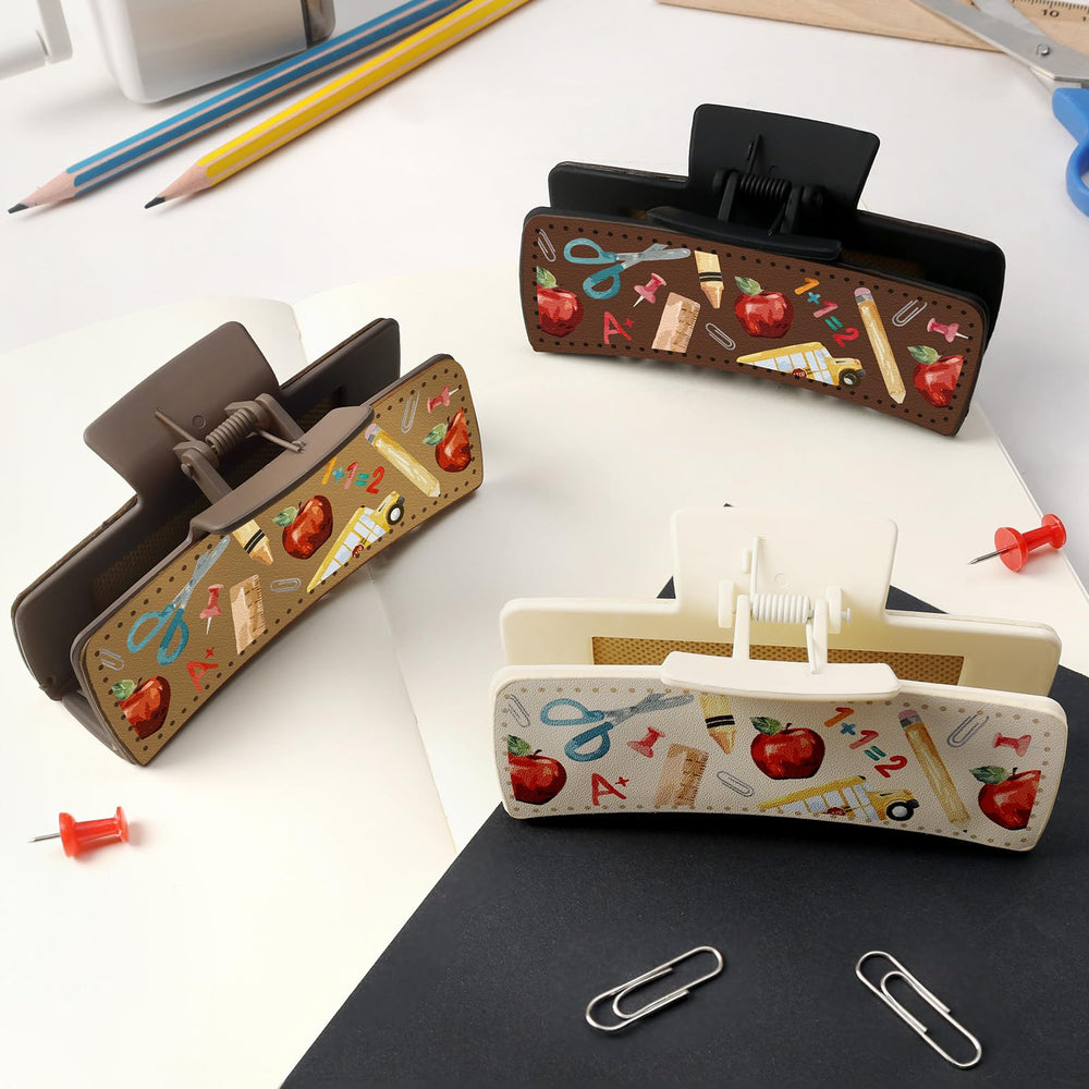 Yussti large claw clip pack apple-ruler pattern suits school styles.