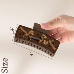 Yussti leather dachshund hair clip shows premium grip for durable, stylish styling.