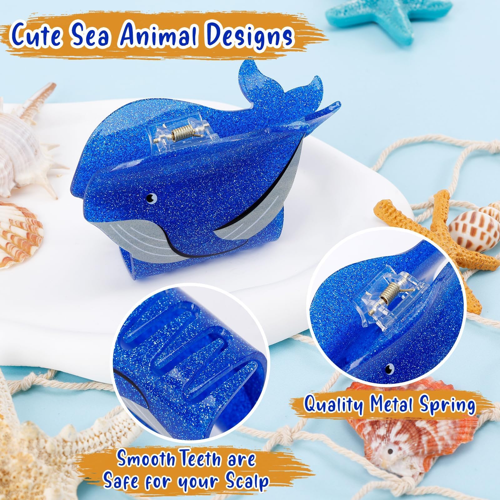 Yussti sea animals whale hair clip delivers sturdy grip for long or short hair.